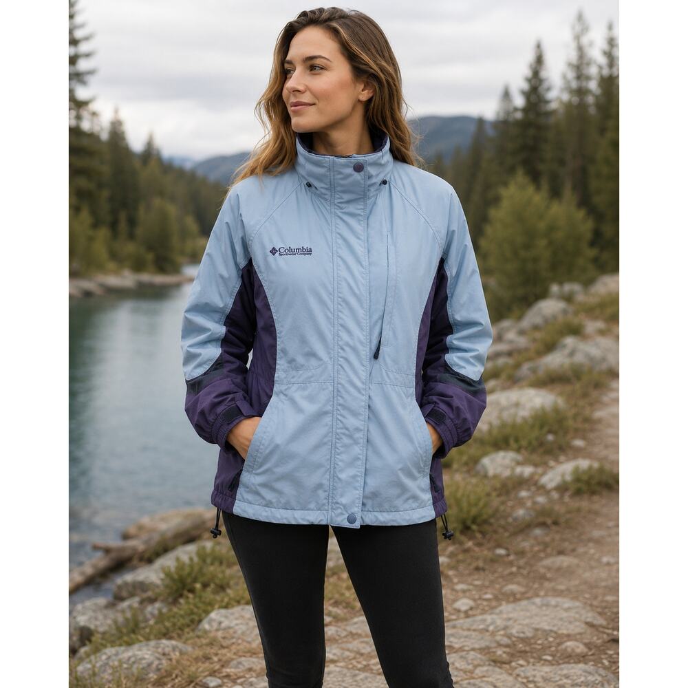 VTG Columbia Women’s Medium Hooded Jacket Light Blue Purple Gorpcore Hiking Coat